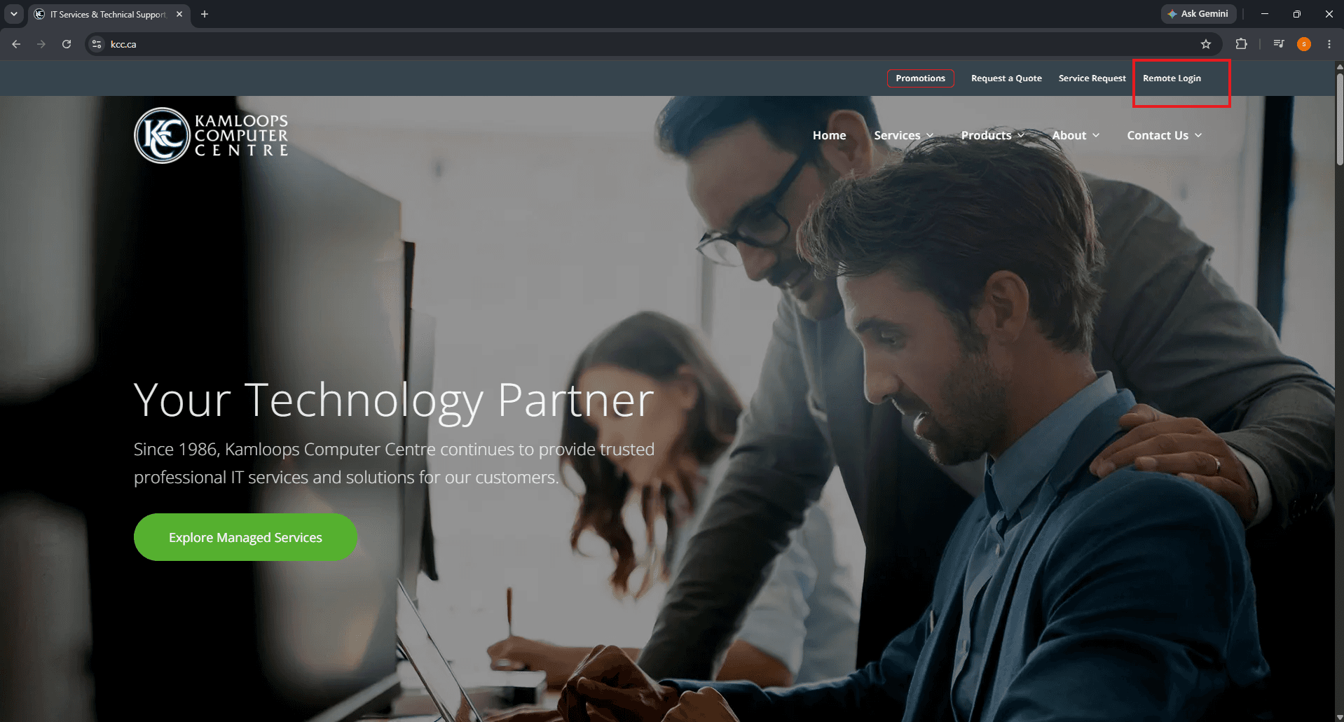 Google Chrome, step 1: Open the Remote Login page
